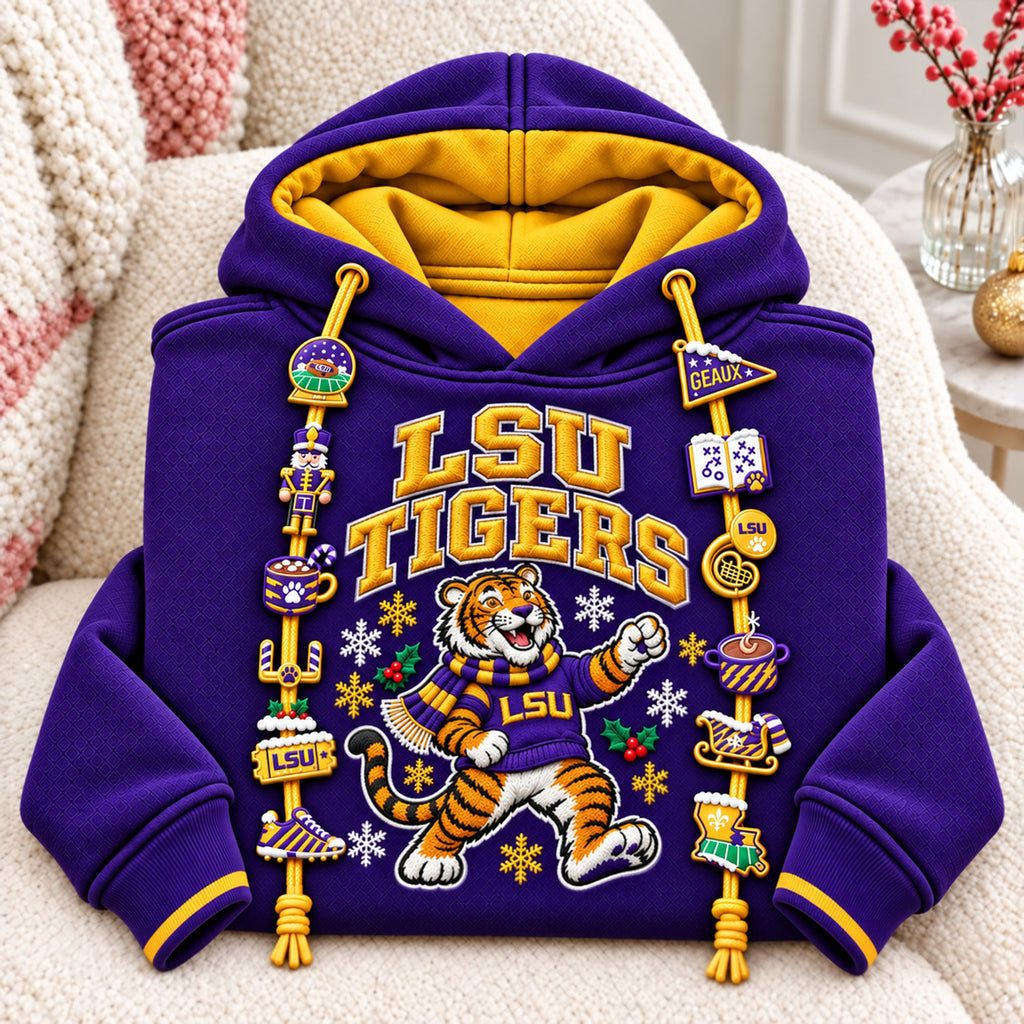Premium LSU Christmas Embroidered Charm Hoodie PVNA