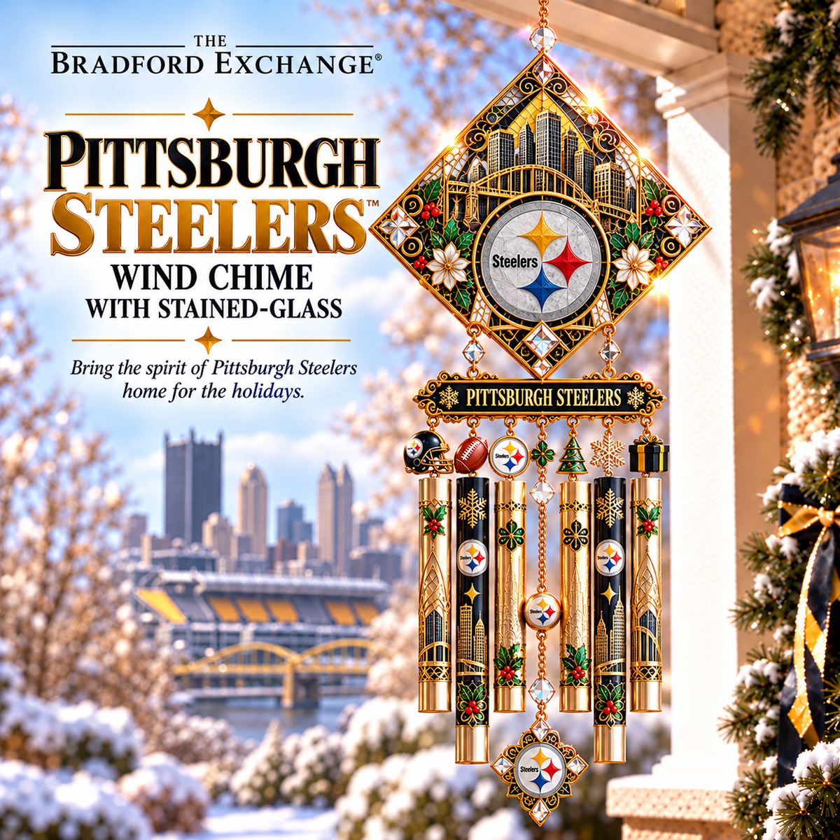 PBS Premium Christmas Stained Glass Wind Chime NTNA