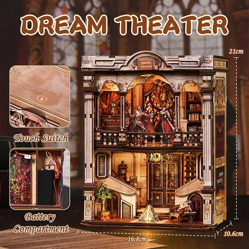 3DWooden Book Nook Kit,Dream Theater Miniature House,DIY Stress Relief Craft,Gothic Style Model Gift for Hobbyists