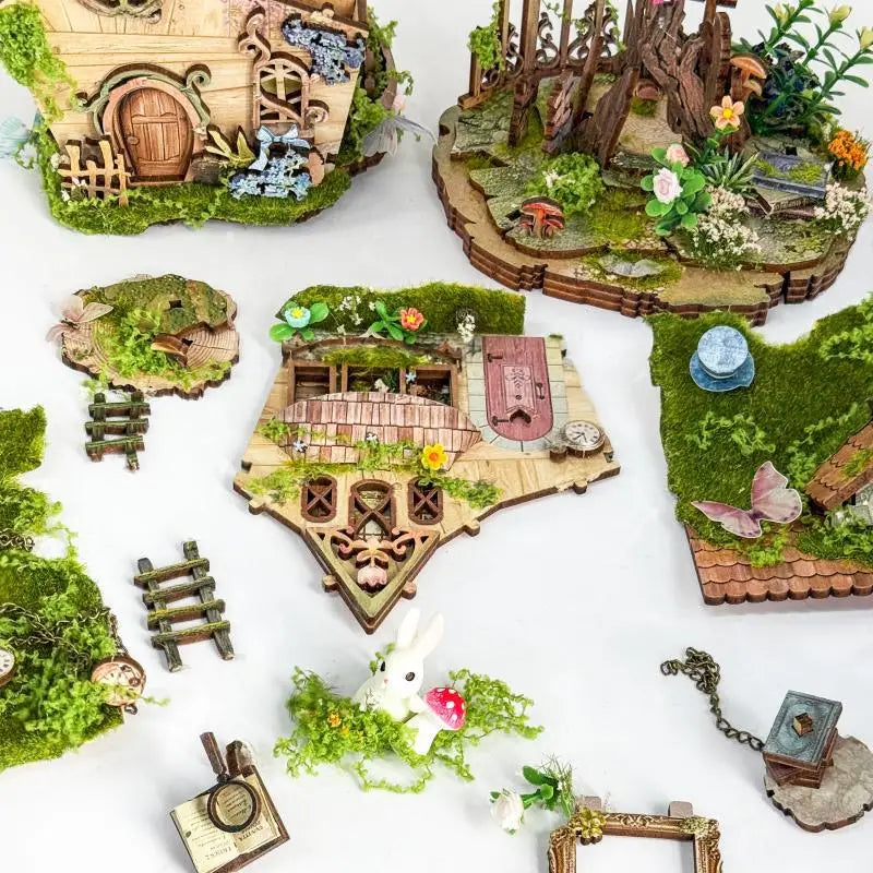 OUZEY Forest Treehouse Dollhouse Miniatures Kit - 3D Wooden Puzzle Assembly, Creative DIY Roombox Decoration Gift for adluts