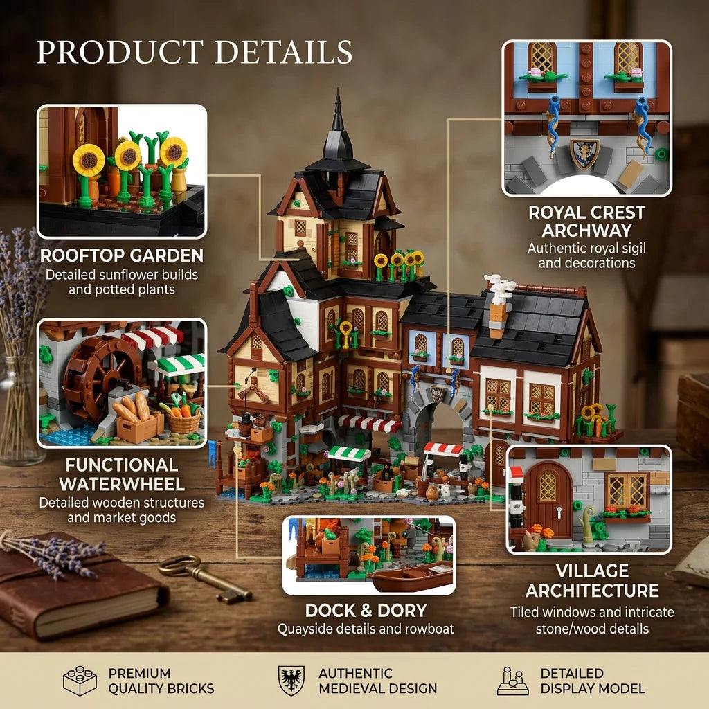 Medieval Town Modular Building Blocks Set - 3857PCS European Half-Timbered Construction Bricks Model Kit, Intricate DIY Assembly with Archway & Street Market Details Toys for Adults, Ideal Birthday Holiday Gift Home Decoration Ornament Collection Display