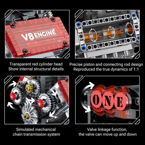 478PCS Creative V8 Engine Model Building Blocks Set with Electric Motor DIY Assembly Bricks Toy Desktop Decor Gift for Kids